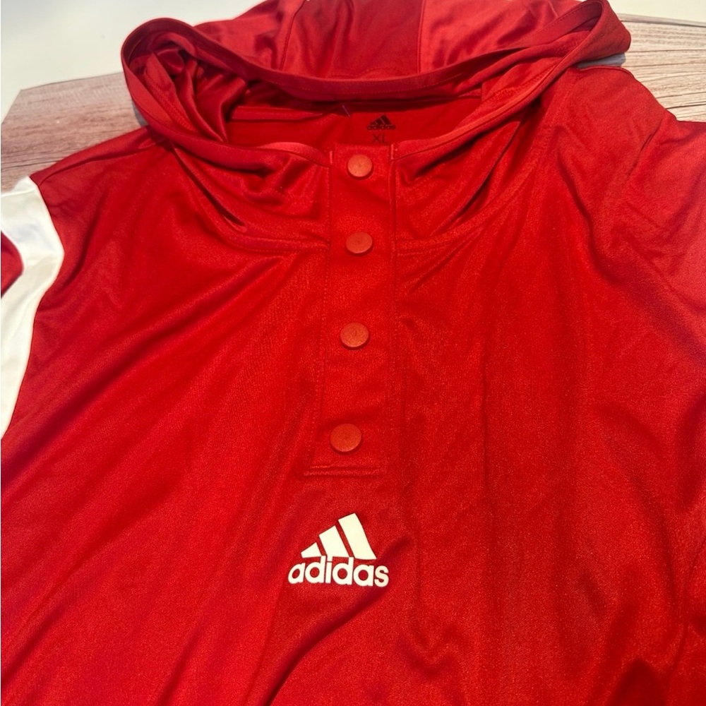 adidas Red and White Men's Athletic Long Sleeve Pullover - Picture 6 of 13